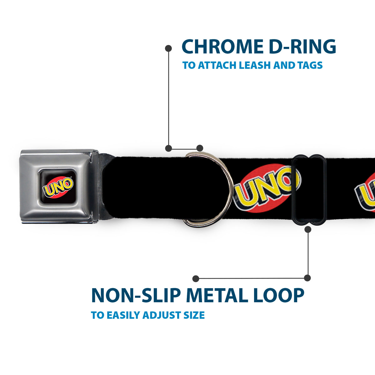 UNO Game Logo Full Color Black/Red/Yellow Seatbelt Buckle Collar - UNO Game Logo Black/Red/Yellow Dog Collars Seatbelt Buckle UNO