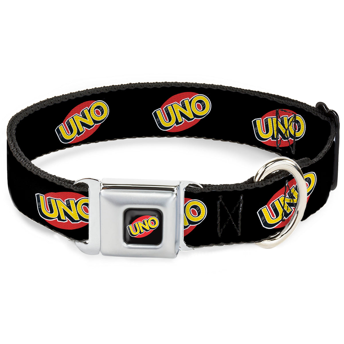 UNO Game Logo Full Color Black/Red/Yellow Seatbelt Buckle Collar - UNO Game Logo Black/Red/Yellow Dog Collars Seatbelt Buckle UNO