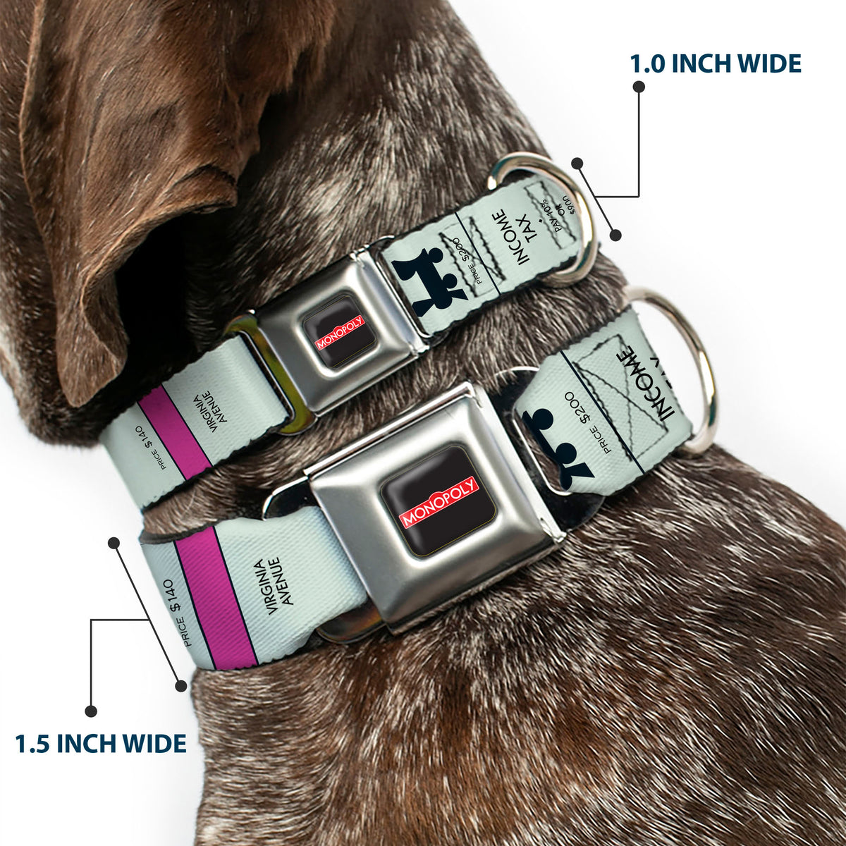 MONOPOLY Logo Full Color Black/Red/White Seatbelt Buckle Collar - Monopoly Game Board Spaces Dog Collars Seatbelt Buckle Monopoly
