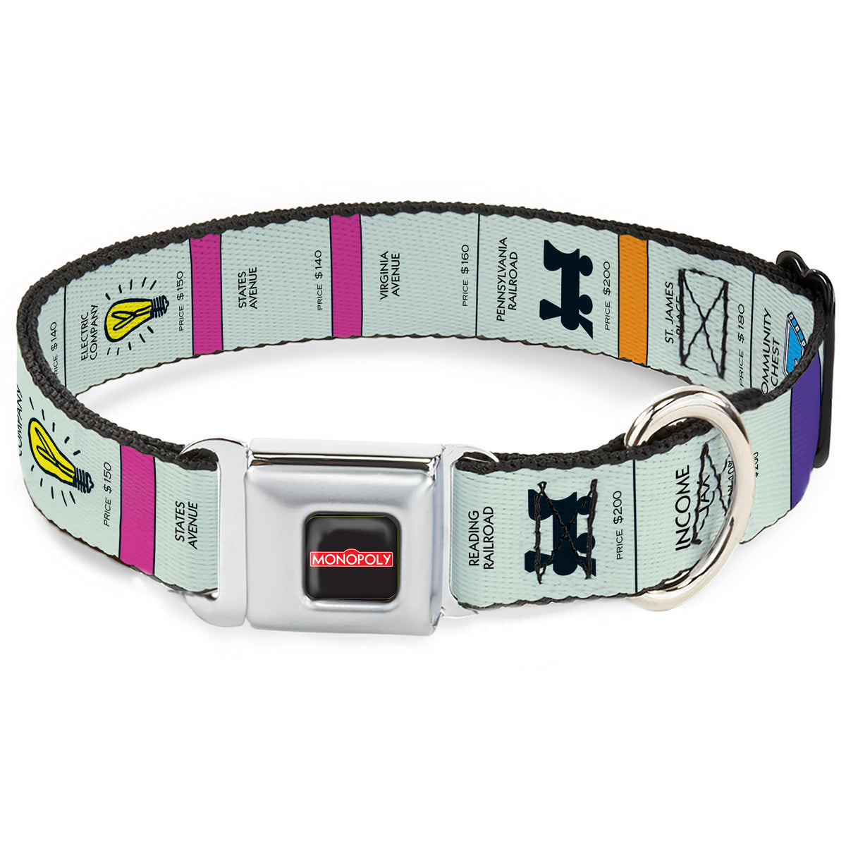 MONOPOLY Logo Full Color Black/Red/White Seatbelt Buckle Collar - Monopoly Game Board Spaces Dog Collars Seatbelt Buckle Monopoly