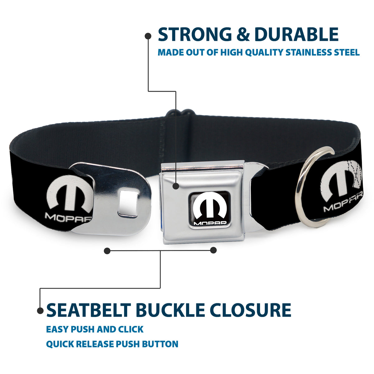 MOPAR Logo Full Color Black White Seatbelt Buckle Collar - MOPAR Logo Repeat Black/White Dog Collars Seatbelt Buckle Mopar