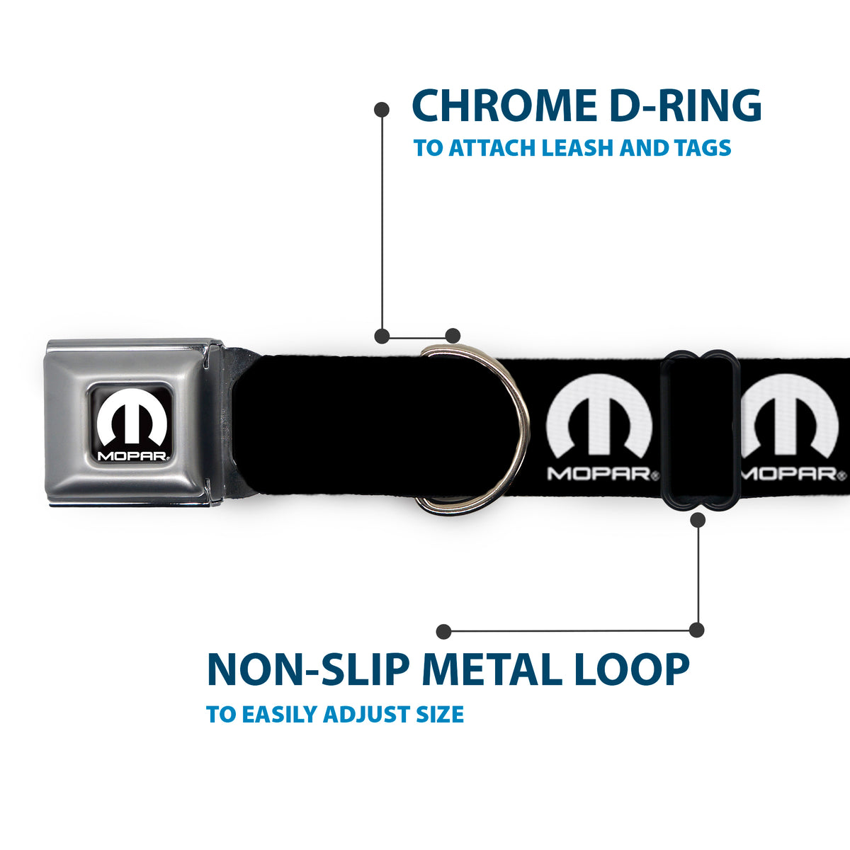 MOPAR Logo Full Color Black White Seatbelt Buckle Collar - MOPAR Logo Repeat Black/White Dog Collars Seatbelt Buckle Mopar