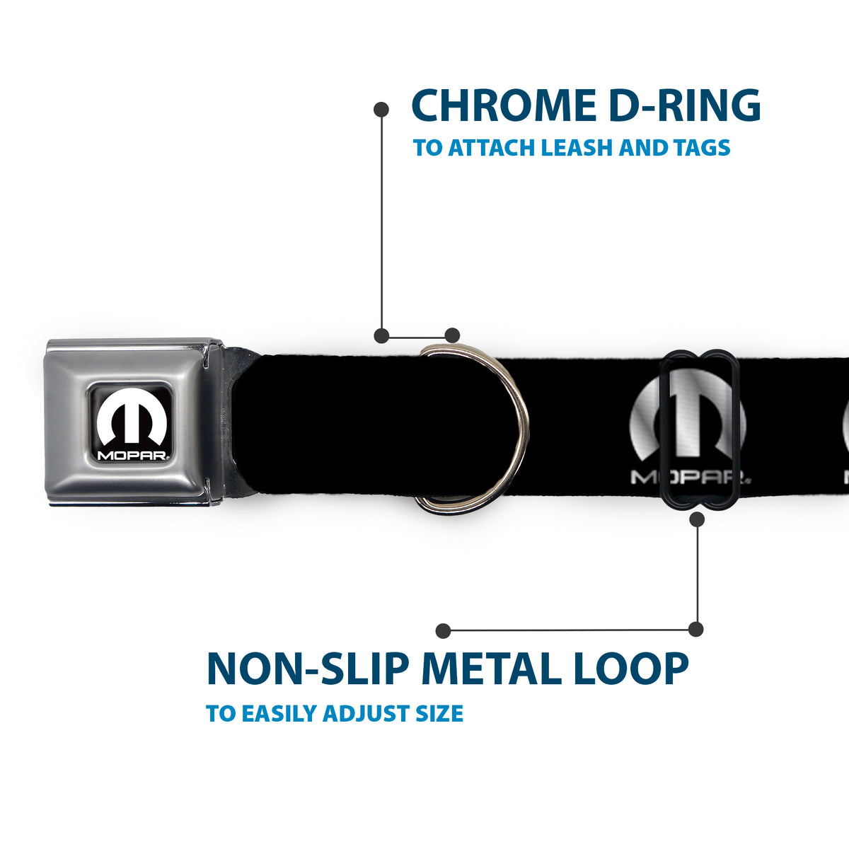 MOPAR Logo Full Color Black/White Seatbelt Buckle Collar - MOPAR Logo Repeat Black/Silver Gradient Dog Collars Seatbelt Buckle Mopar