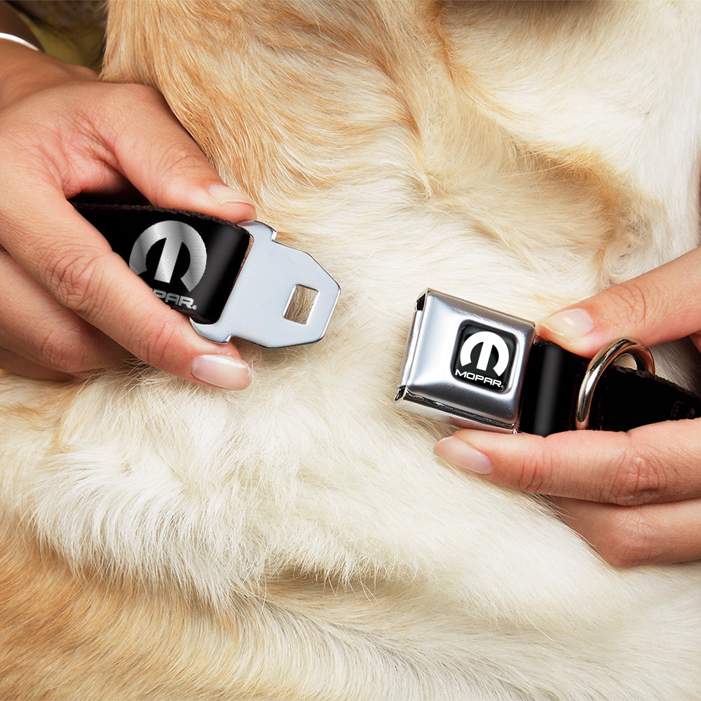 MOPAR Logo Full Color Black/White Seatbelt Buckle Collar - MOPAR Logo Repeat Black/Silver Gradient Dog Collars Seatbelt Buckle Mopar