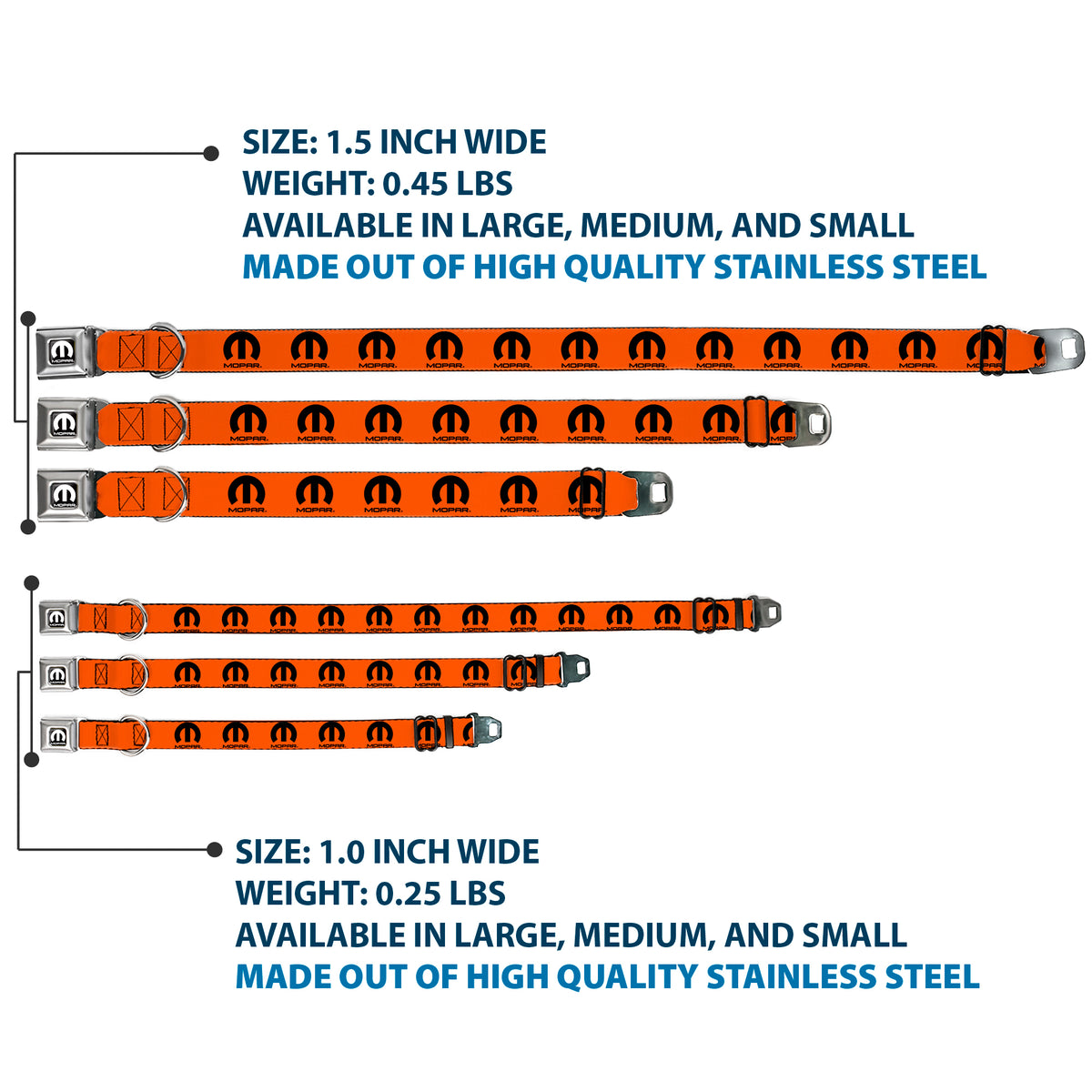 MOPAR Logo Full Color Black/White Seatbelt Buckle Collar - MOPAR Logo Repeat Orange/Black Dog Collars Seatbelt Buckle Mopar