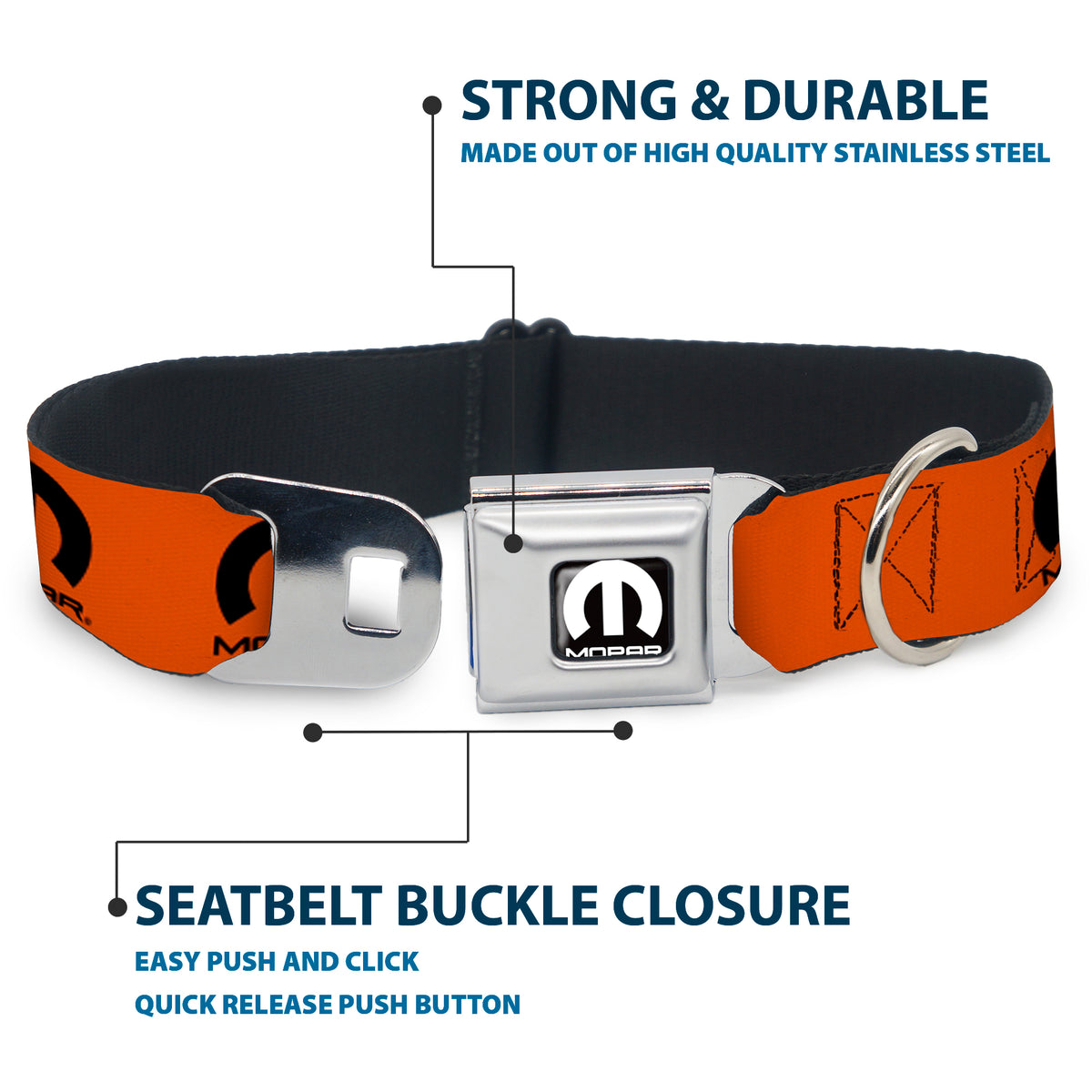MOPAR Logo Full Color Black/White Seatbelt Buckle Collar - MOPAR Logo Repeat Orange/Black Dog Collars Seatbelt Buckle Mopar