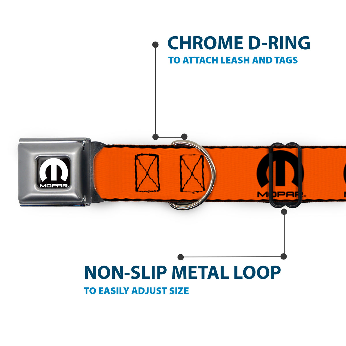 MOPAR Logo Full Color Black/White Seatbelt Buckle Collar - MOPAR Logo Repeat Orange/Black Dog Collars Seatbelt Buckle Mopar