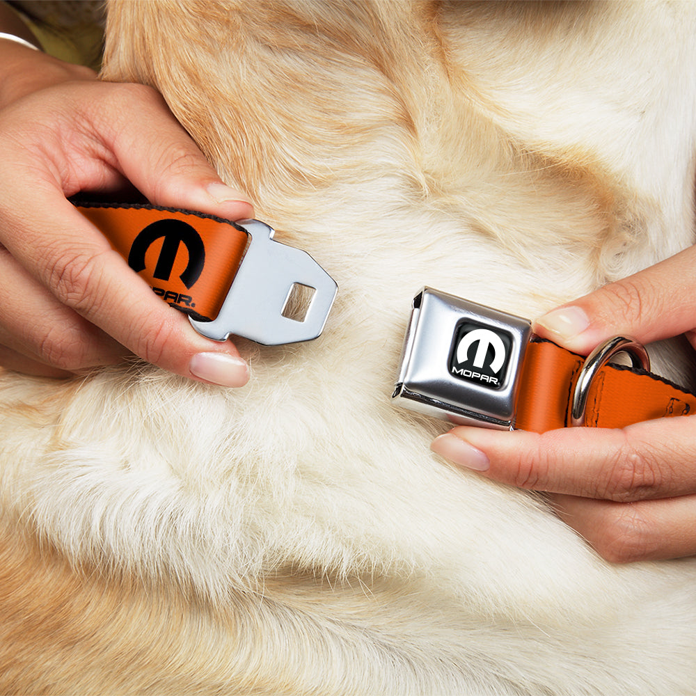 MOPAR Logo Full Color Black/White Seatbelt Buckle Collar - MOPAR Logo Repeat Orange/Black Dog Collars Seatbelt Buckle Mopar