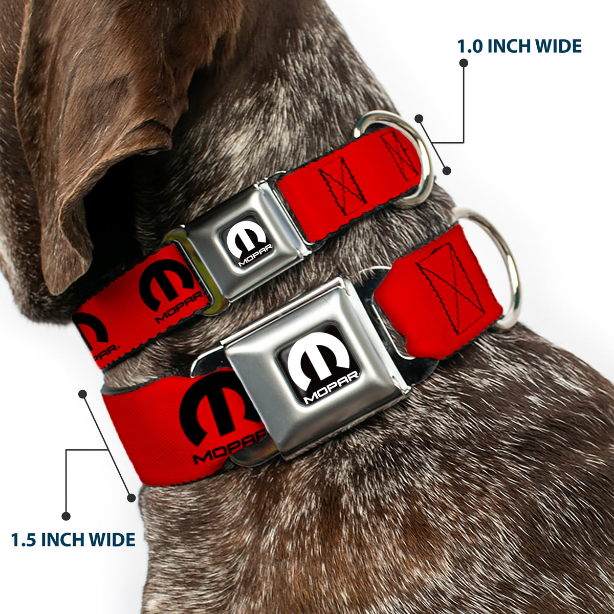 MOPAR Logo Full Color Black/White Seatbelt Buckle Collar - MOPAR Logo Repeat Red/Black Dog Collars Seatbelt Buckle Mopar