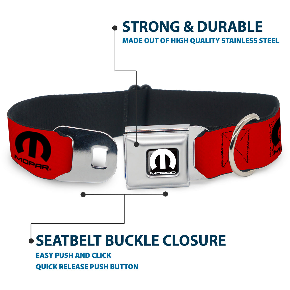 MOPAR Logo Full Color Black/White Seatbelt Buckle Collar - MOPAR Logo Repeat Red/Black Dog Collars Seatbelt Buckle Mopar