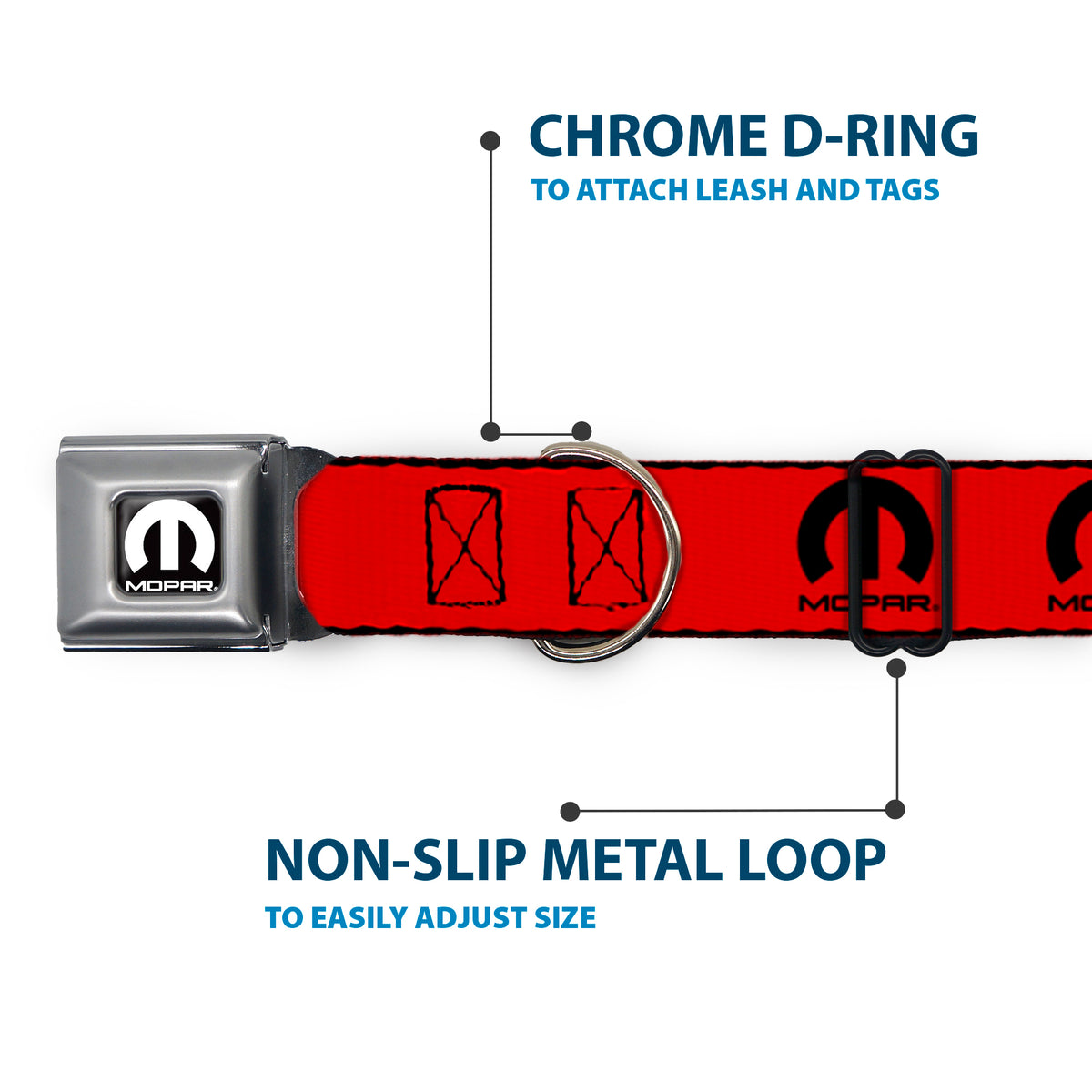 MOPAR Logo Full Color Black/White Seatbelt Buckle Collar - MOPAR Logo Repeat Red/Black Dog Collars Seatbelt Buckle Mopar