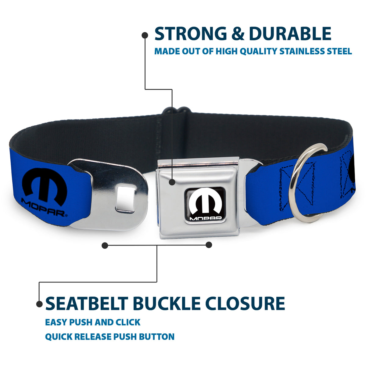 MOPAR Logo Full Color Black/White Seatbelt Buckle Collar - MOPAR Logo Repeat Blue/Black Dog Collars Seatbelt Buckle Mopar