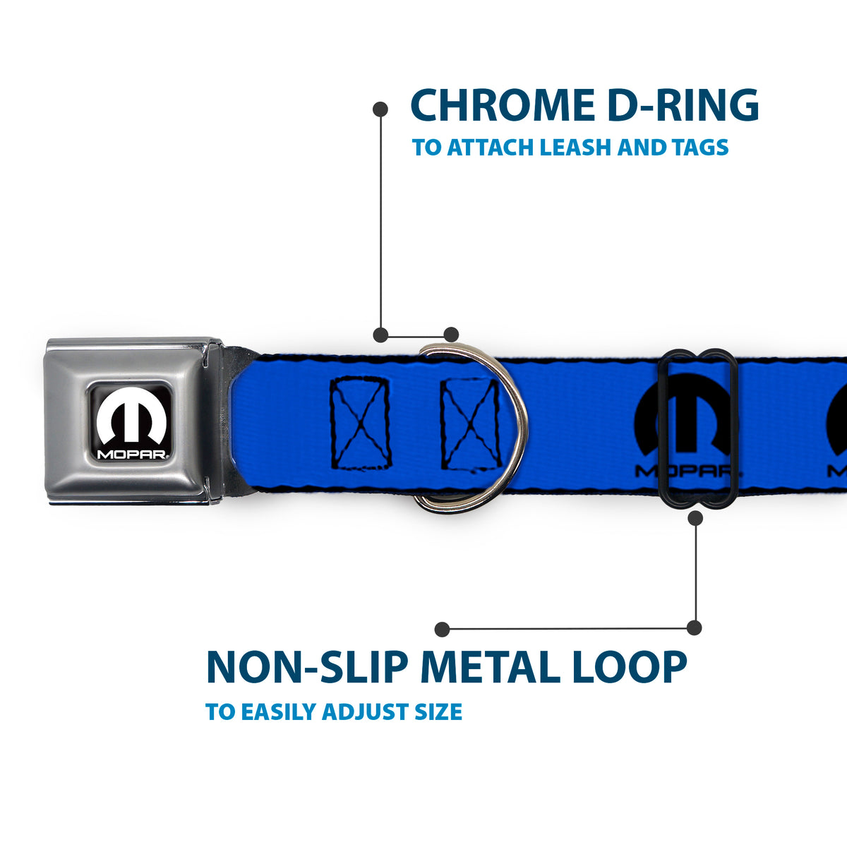 MOPAR Logo Full Color Black/White Seatbelt Buckle Collar - MOPAR Logo Repeat Blue/Black Dog Collars Seatbelt Buckle Mopar