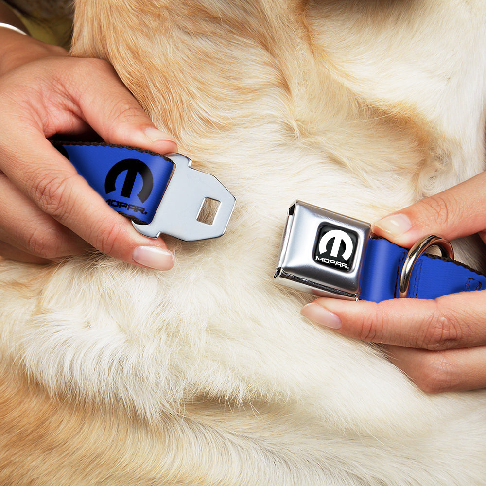 MOPAR Logo Full Color Black/White Seatbelt Buckle Collar - MOPAR Logo Repeat Blue/Black Dog Collars Seatbelt Buckle Mopar