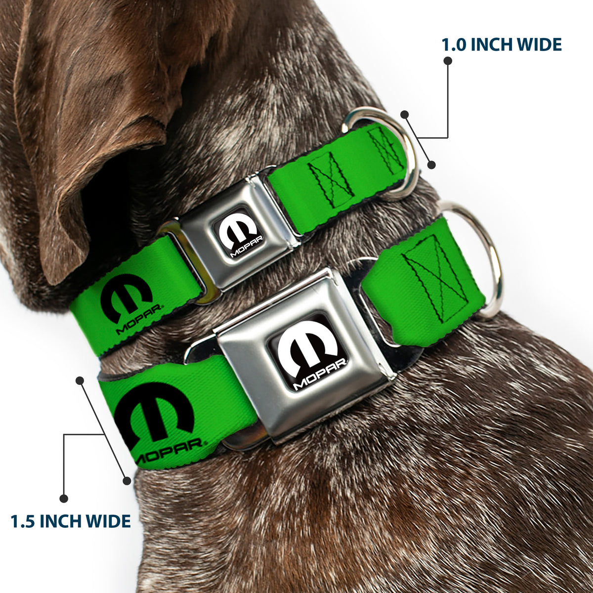 MOPAR Logo Full Color Black/White Seatbelt Buckle Collar - MOPAR Logo Repeat Green/Black Dog Collars Seatbelt Buckle Mopar