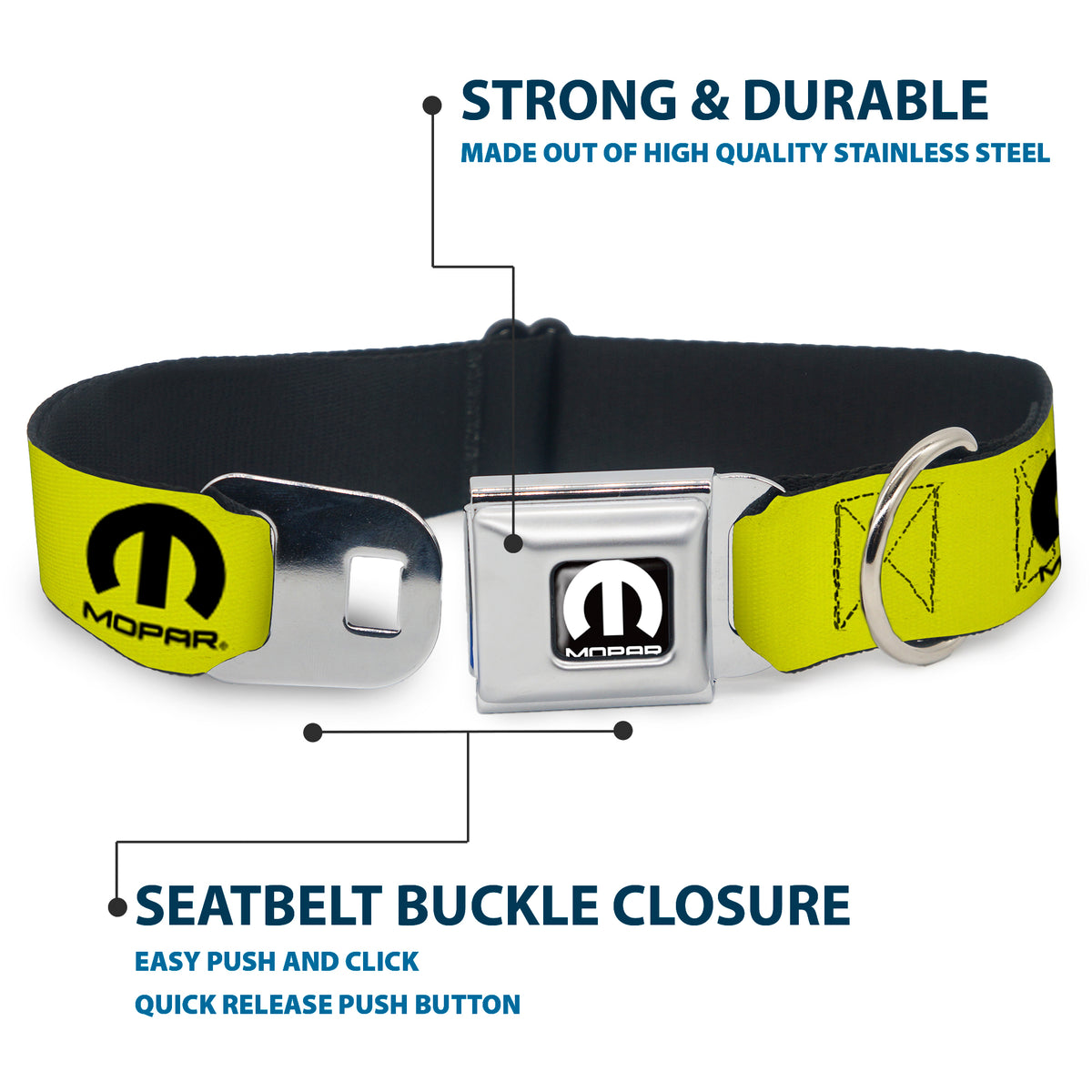 MOPAR Logo Full Color Black/White Seatbelt Buckle Collar - MOPAR Logo Repeat Yelow/Black Dog Collars Seatbelt Buckle Mopar
