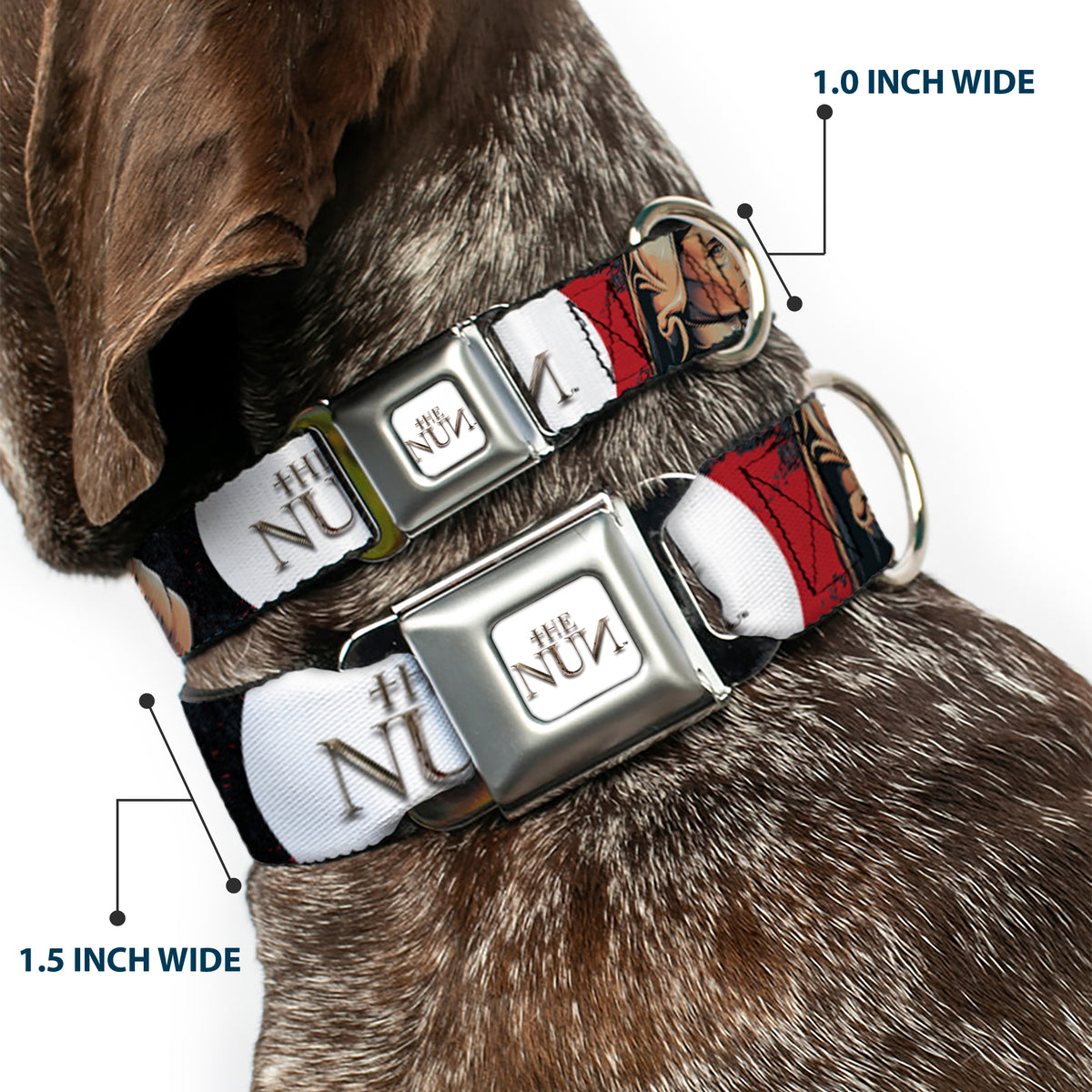 THE NUN Text Logo Full Color White/Grays Seatbelt Buckle Collar - THE NUN Sister Irene Poses Collage Dog Collars Seatbelt Buckle The Nun
