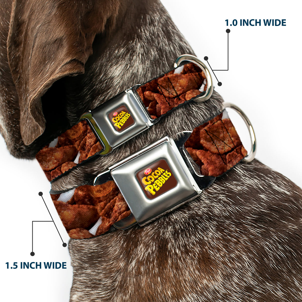 POST COCOA PEBBLES Logo Full Color Brown/Yellows Seatbelt Buckle Collar - Cocoa Pebbles Vivid Cereal CLOSE-UP Browns Dog Collars Seatbelt Buckle The Flintstones