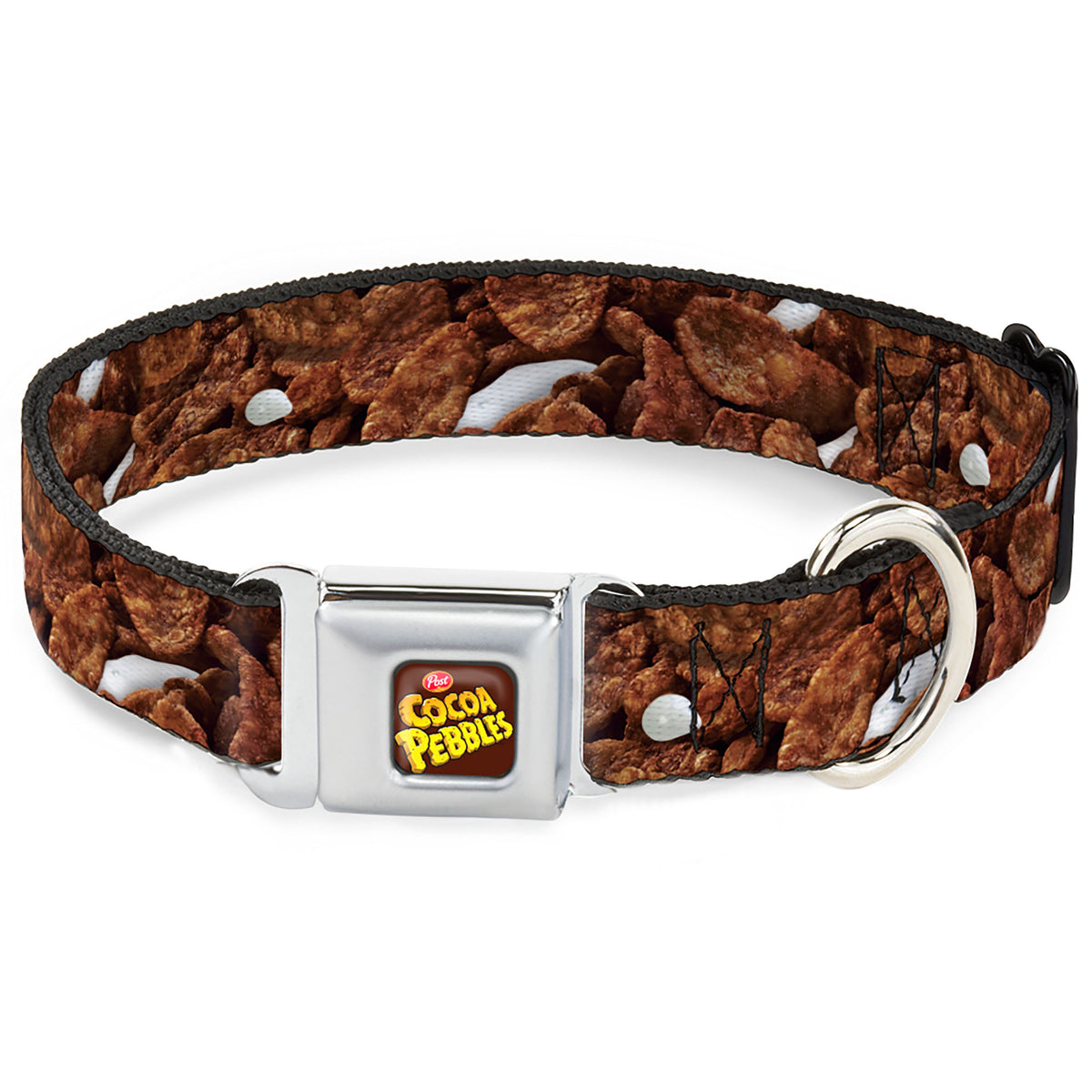 POST COCOA PEBBLES Logo Full Color Brown/Yellows Seatbelt Buckle Collar - Cocoa Pebbles Vivid Cereal CLOSE-UP Browns Dog Collars Seatbelt Buckle The Flintstones