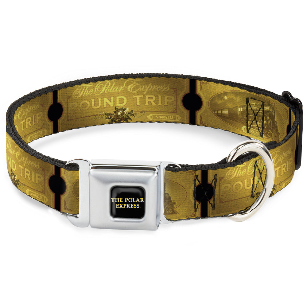 THE POLAR EXPRESS Text Logo Full Color Black/Golds Seatbelt Buckle Collar - THE POLAR EXPRESS ROUND TRIP Ticket Black/Golds Dog Collars Seatbelt Buckle The Polar Express