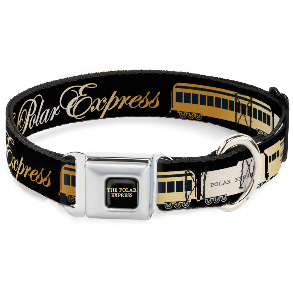 THE POLAR EXPRESS Text Logo Full Color Black/Golds Seatbelt Buckle Collar - POLAR EXPRESS Train Cars Black/Golds Dog Collars Seatbelt Buckle The Polar Express