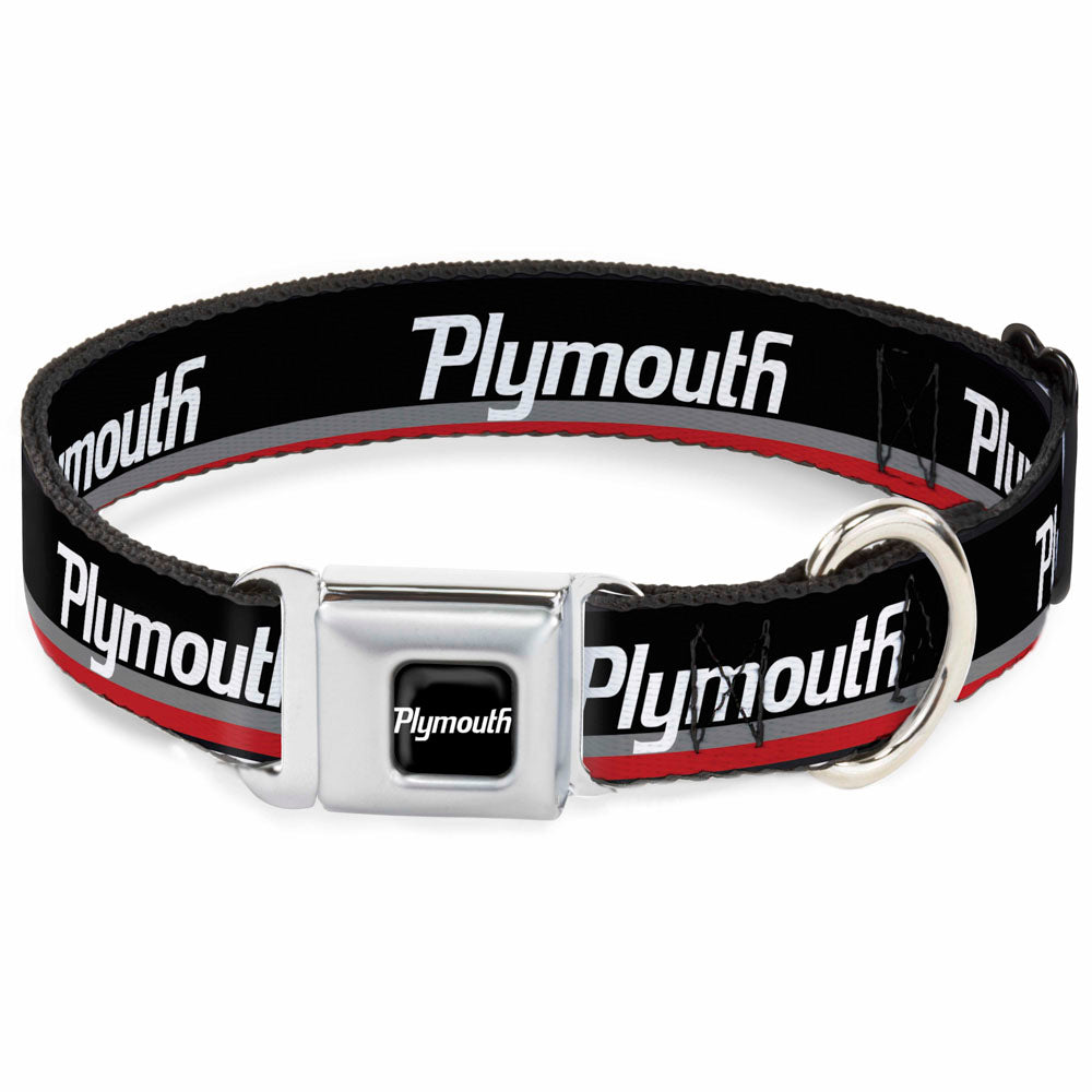 PLYMOUTH Text Logo Full Color Black/White Seatbelt Buckle Collar - PLYMOUTH Text/Stripe Black/White/Gray/Red Dog Collars Seatbelt Buckle Dodge