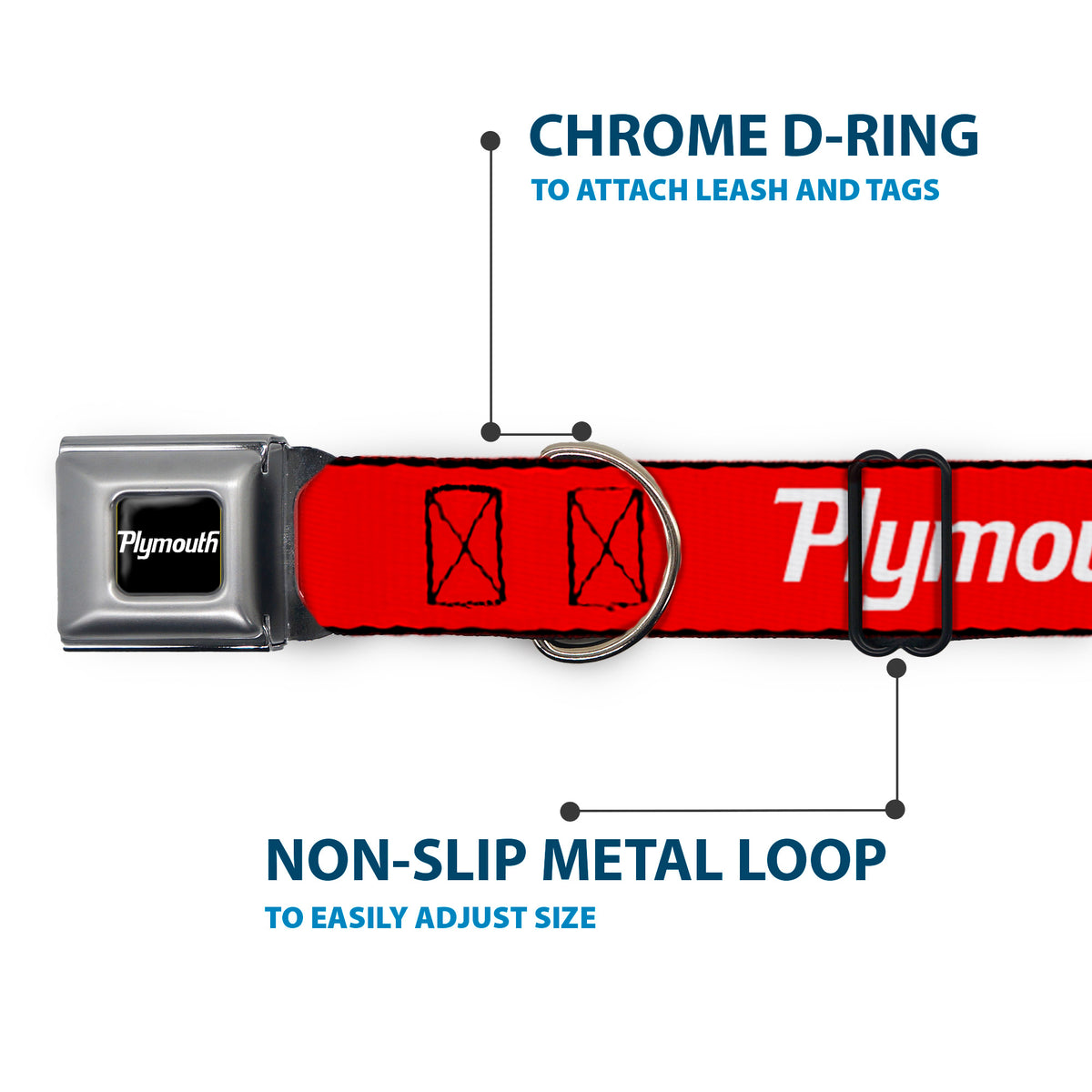 PLYMOUTH Text Logo Full Color Black/White Seatbelt Buckle Collar - PLYMOUTH Text Logo Red/White Dog Collars Seatbelt Buckle Dodge
