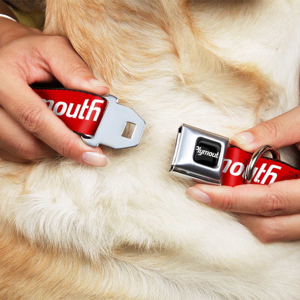 PLYMOUTH Text Logo Full Color Black/White Seatbelt Buckle Collar - PLYMOUTH Text Logo Red/White Dog Collars Seatbelt Buckle Dodge