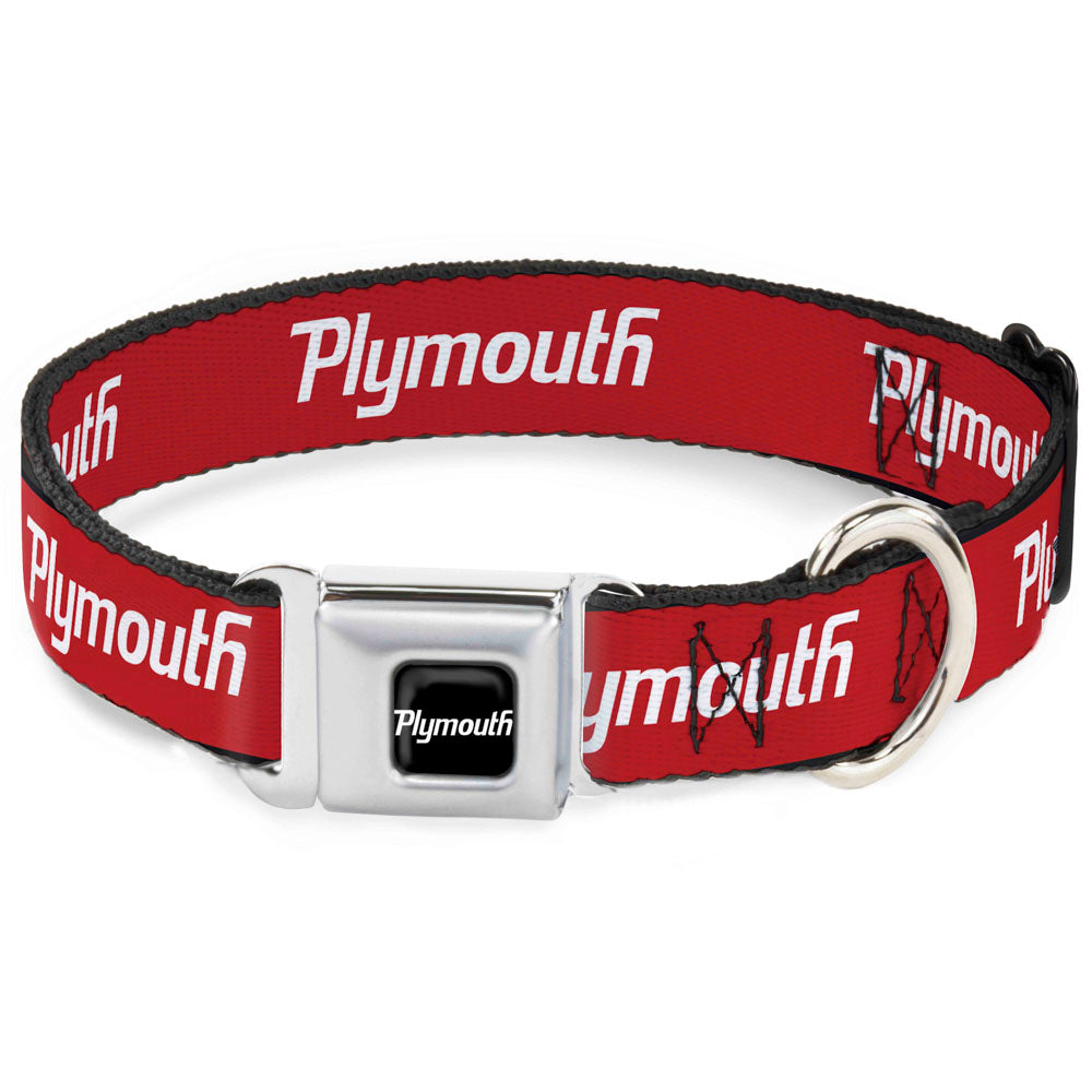 PLYMOUTH Text Logo Full Color Black/White Seatbelt Buckle Collar - PLYMOUTH Text Logo Red/White Dog Collars Seatbelt Buckle Dodge