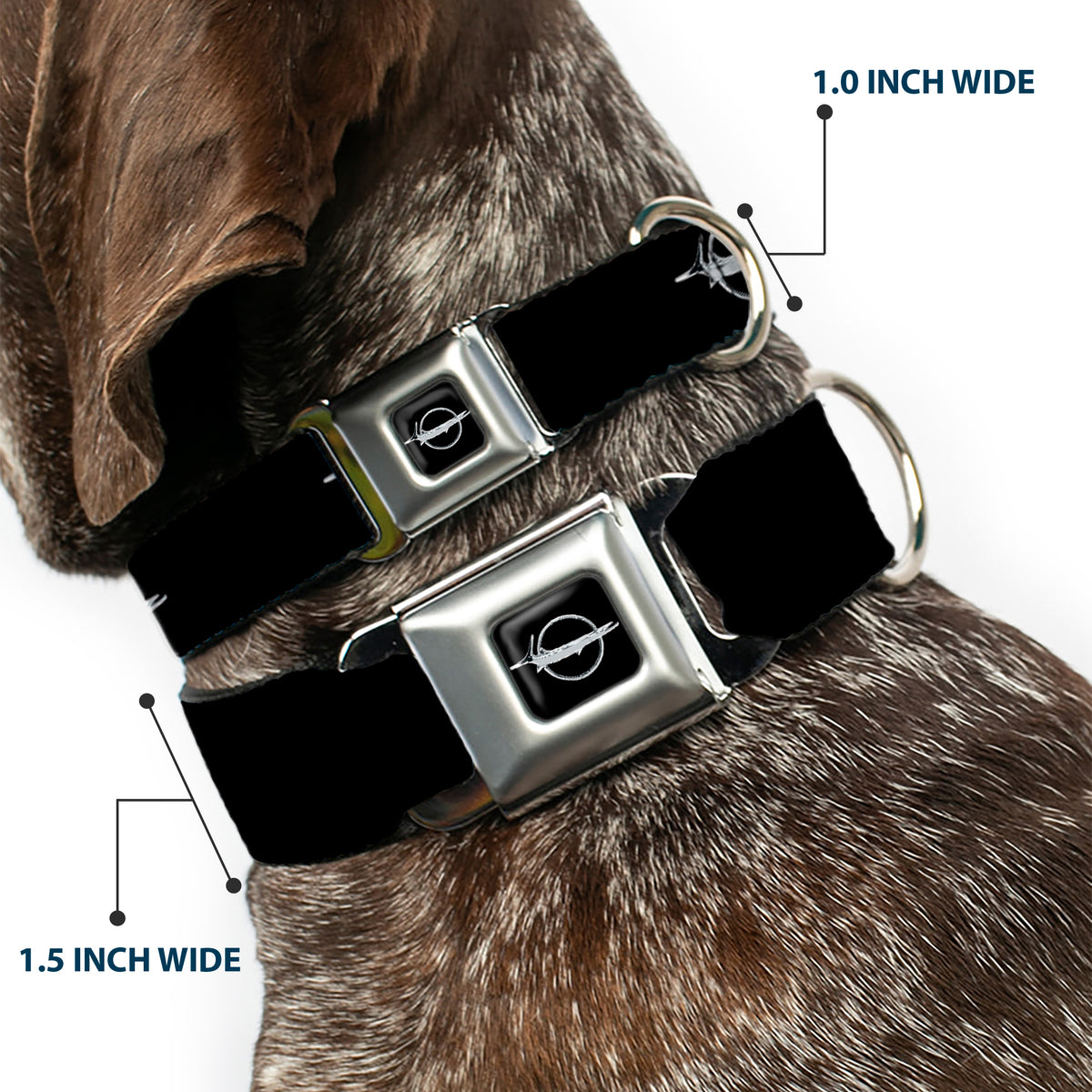 Barracuda Emblem Full Color Black/Silver Seatbelt Buckle Collar - Barracuda Emblem Repeat Black/Silver Dog Collars Seatbelt Buckle Dodge