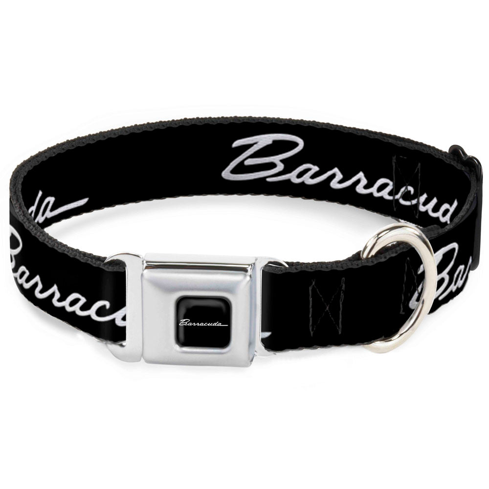 BARRACUDA Script Logo Full Color Black/White Seatbelt Buckle Collar - BARRACUDA Script Logo Black/Silver Dog Collars Seatbelt Buckle Dodge