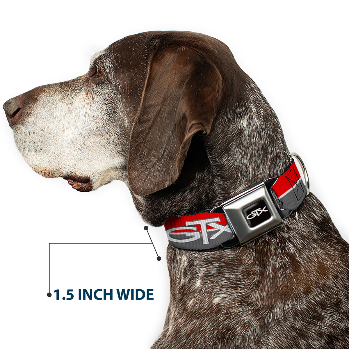 Plymouth GTX Emblem Full Color Black/Silver Fade/White Seatbelt Buckle Collar - Plymouth GTX Emblem/Stripe Red/White/Grays Dog Collars Seatbelt Buckle Dodge