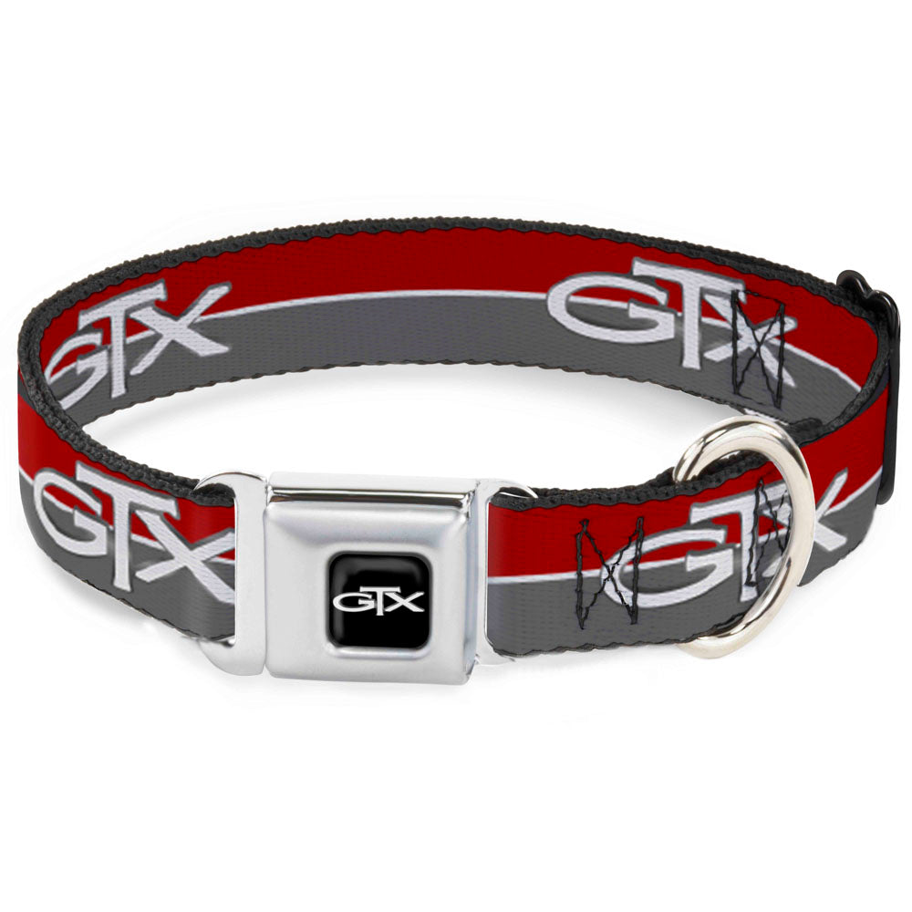 Plymouth GTX Emblem Full Color Black/Silver Fade/White Seatbelt Buckle Collar - Plymouth GTX Emblem/Stripe Red/White/Grays Dog Collars Seatbelt Buckle Dodge