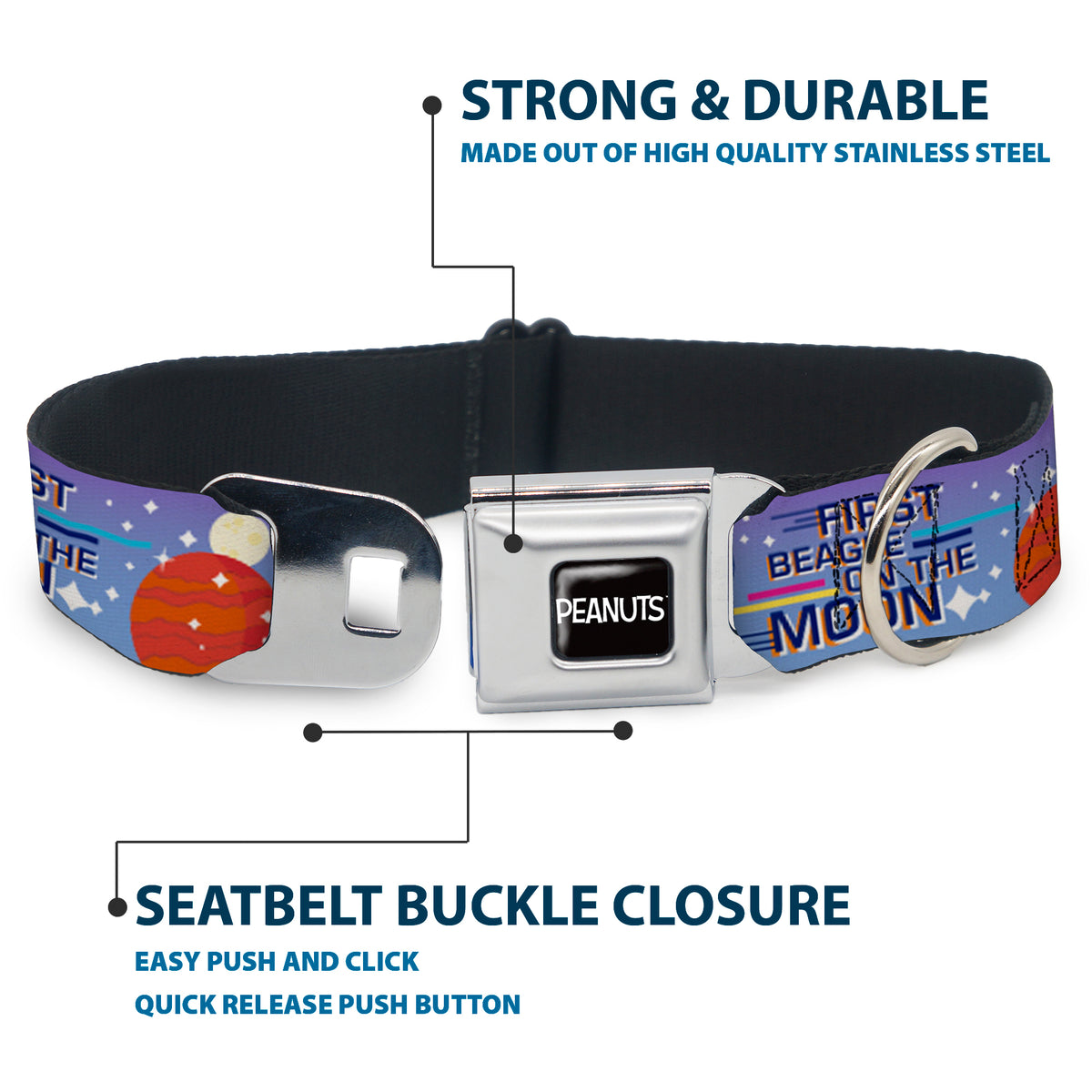 Astronaut Snoopy Launch Dog Collar – Peanuts Seatbelt Buckle White/Multicolor Dog Collars Seatbelt Buckle Peanuts