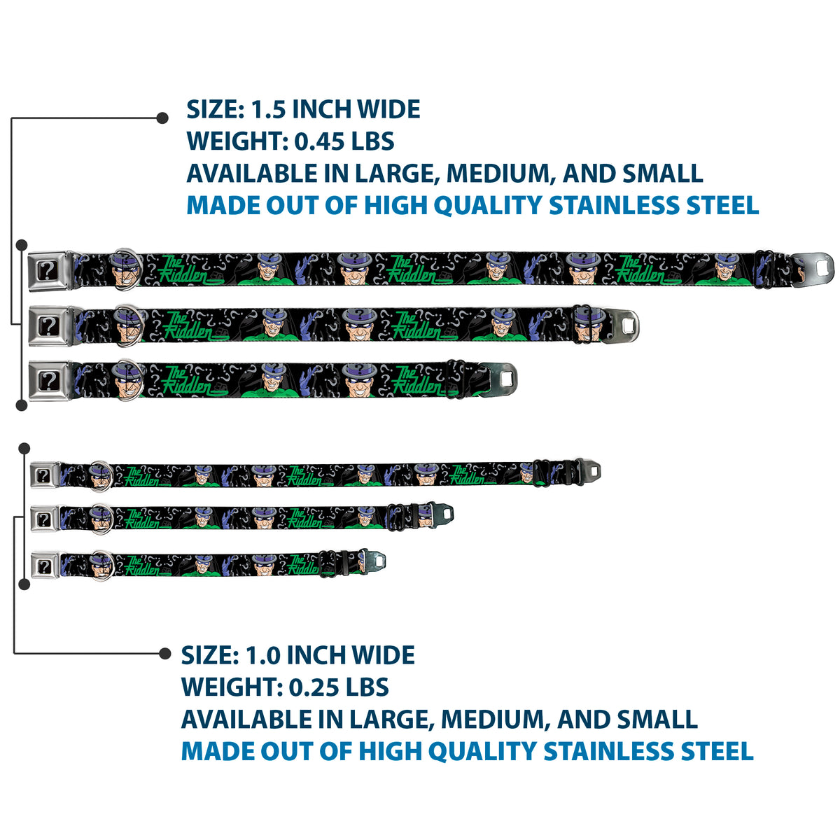 Riddler "?" Black/Silver Seatbelt Buckle Collar - The Riddler w/Batman Silhouette Dog Collars Seatbelt Buckle DC Comics