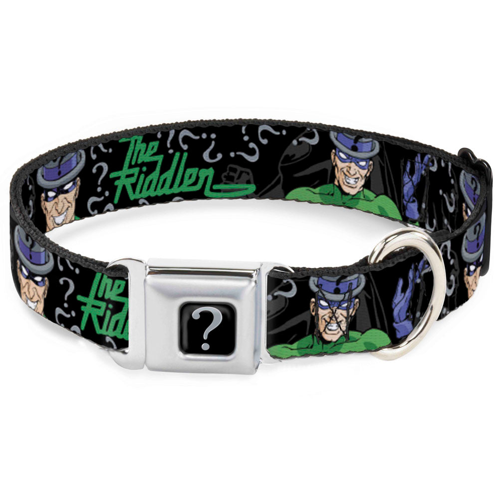 Riddler "?" Black/Silver Seatbelt Buckle Collar - The Riddler w/Batman Silhouette Dog Collars Seatbelt Buckle DC Comics