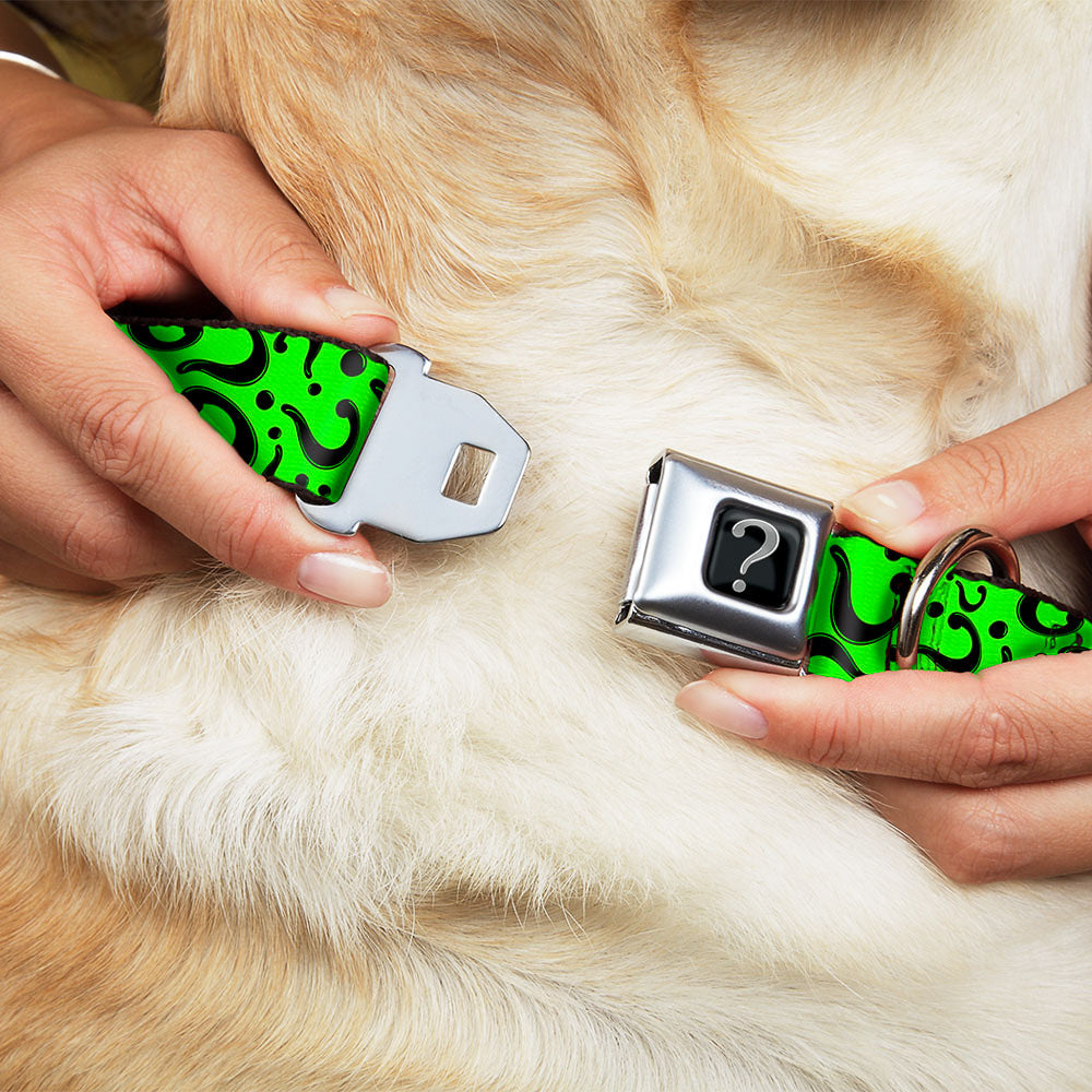 Riddler "?" Black Silver Seatbelt Buckle Collar - Question Mark Scattered Lime Green/Black Dog Collars Seatbelt Buckle DC Comics