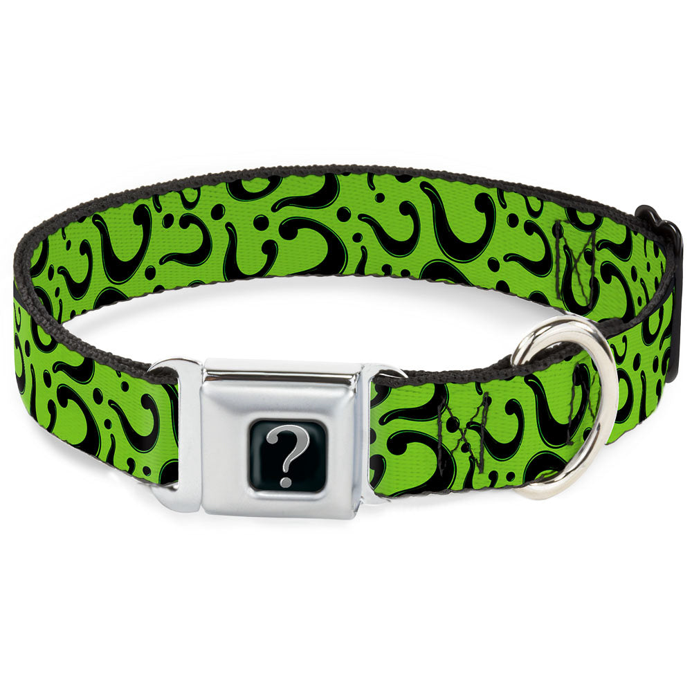Riddler "?" Black Silver Seatbelt Buckle Collar - Question Mark Scattered Lime Green/Black Dog Collars Seatbelt Buckle DC Comics