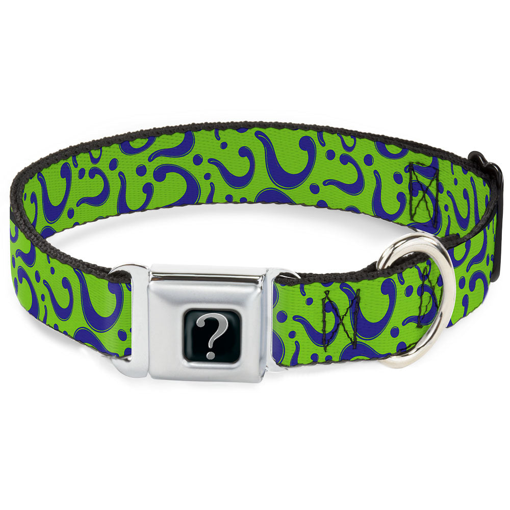 Riddler "?" Black Silver Seatbelt Buckle Collar - Question Mark Scattered Lime Green/Purple Dog Collars Seatbelt Buckle DC Comics