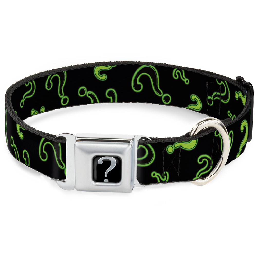 Riddler "?" Black/Silver Seatbelt Buckle Collar - Question Mark Scattere2 Black/Neon Green Dog Collars Seatbelt Buckle DC Comics
