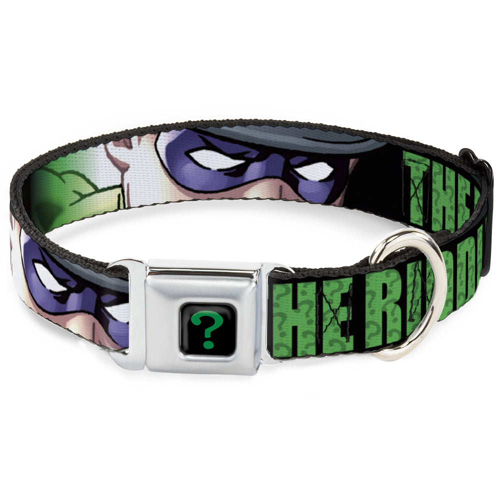Riddler "?" Black/Green Seatbelt Buckle Collar - THE RIDDLER/Face CLOSE-UP Black/Green Dog Collars Seatbelt Buckle DC Comics