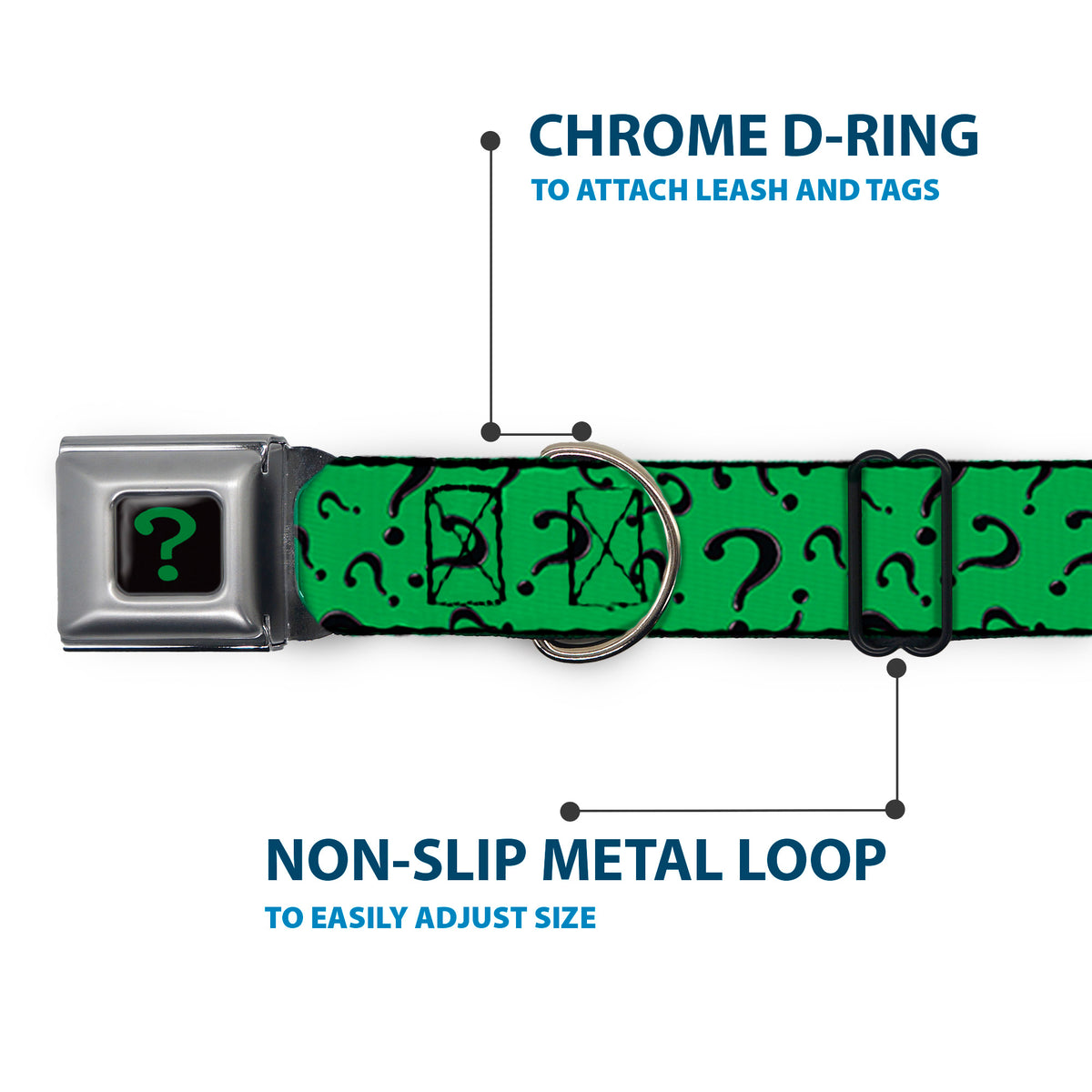 Riddler "?" Black/Green Seatbelt Buckle Collar - Question Mark Scattered3 Dark Green/Black Dog Collars Seatbelt Buckle DC Comics