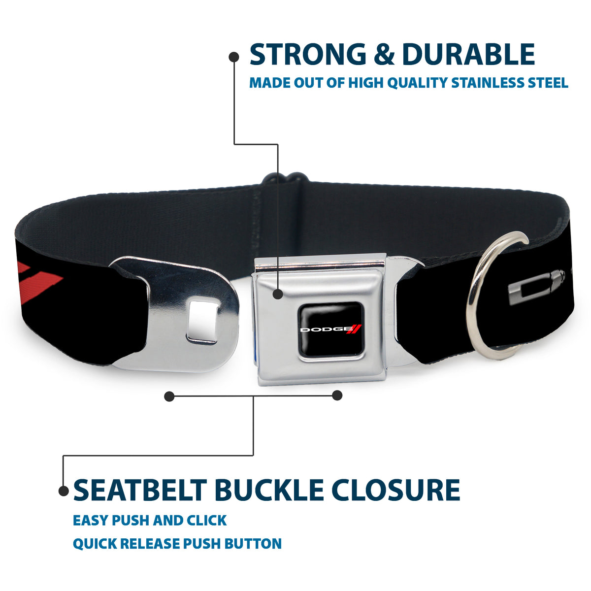 Dodge Red Rhombus Full Color Seatbelt Buckle Collar - Dodge Red Rhombus REPEAT Dog Collars Seatbelt Buckle Dodge