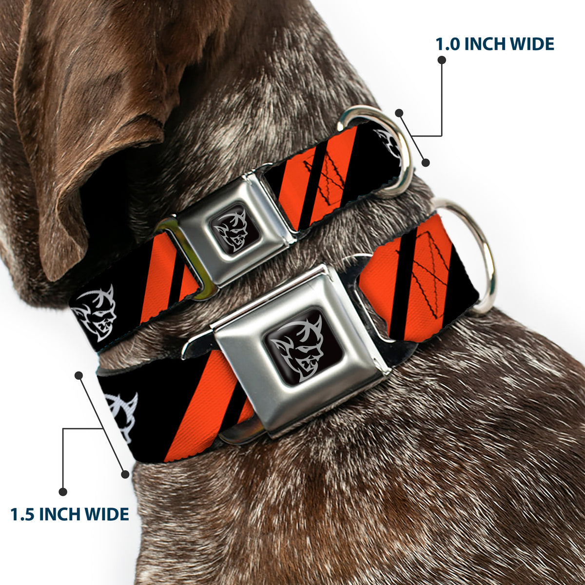 Dodge Demon Icon Full Color Black/White Seatbelt Buckle Collar - Dodge Stripes/Demon Icon Black/Red/White Dog Collars Seatbelt Buckle Dodge