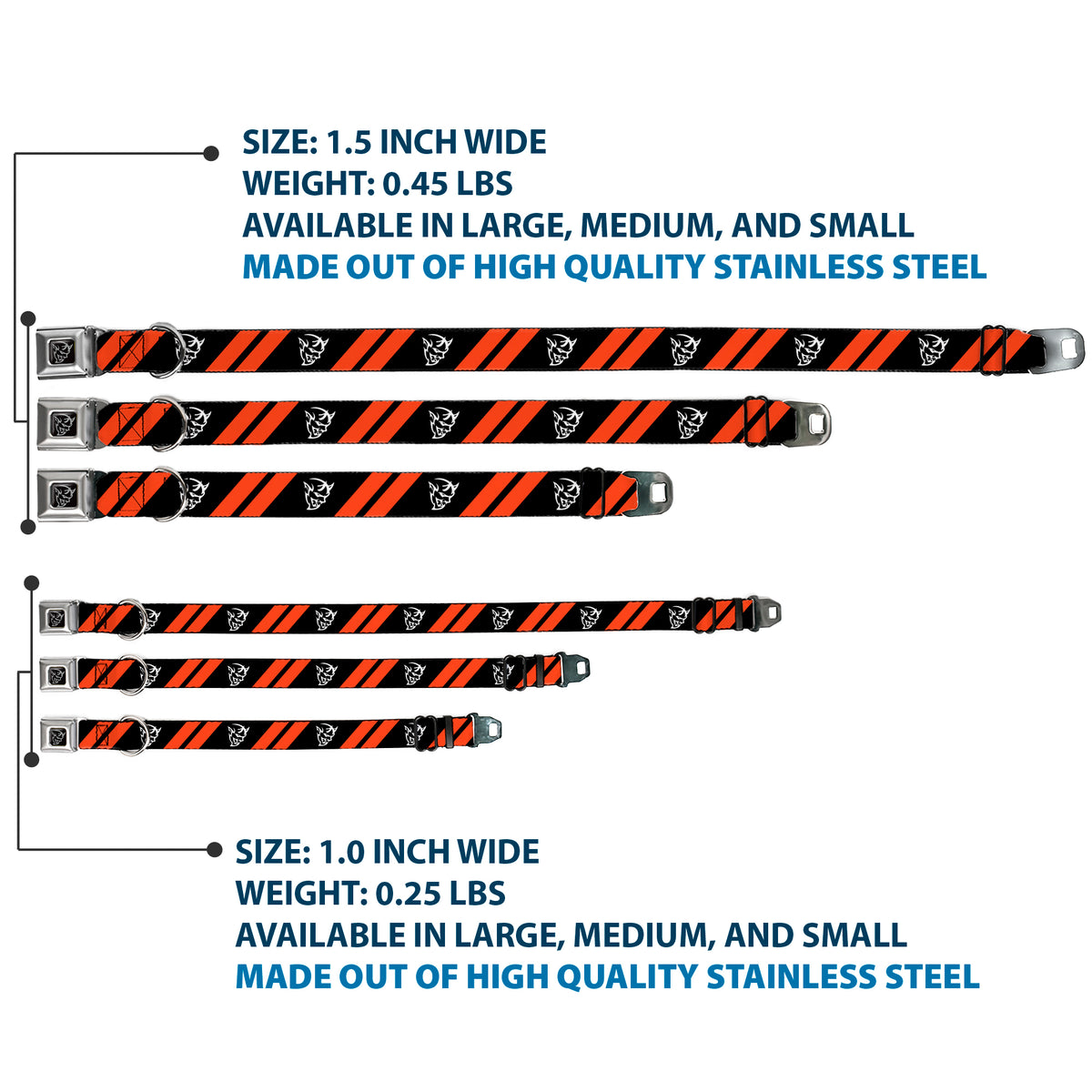 Dodge Demon Icon Full Color Black/White Seatbelt Buckle Collar - Dodge Stripes/Demon Icon Black/Red/White Dog Collars Seatbelt Buckle Dodge