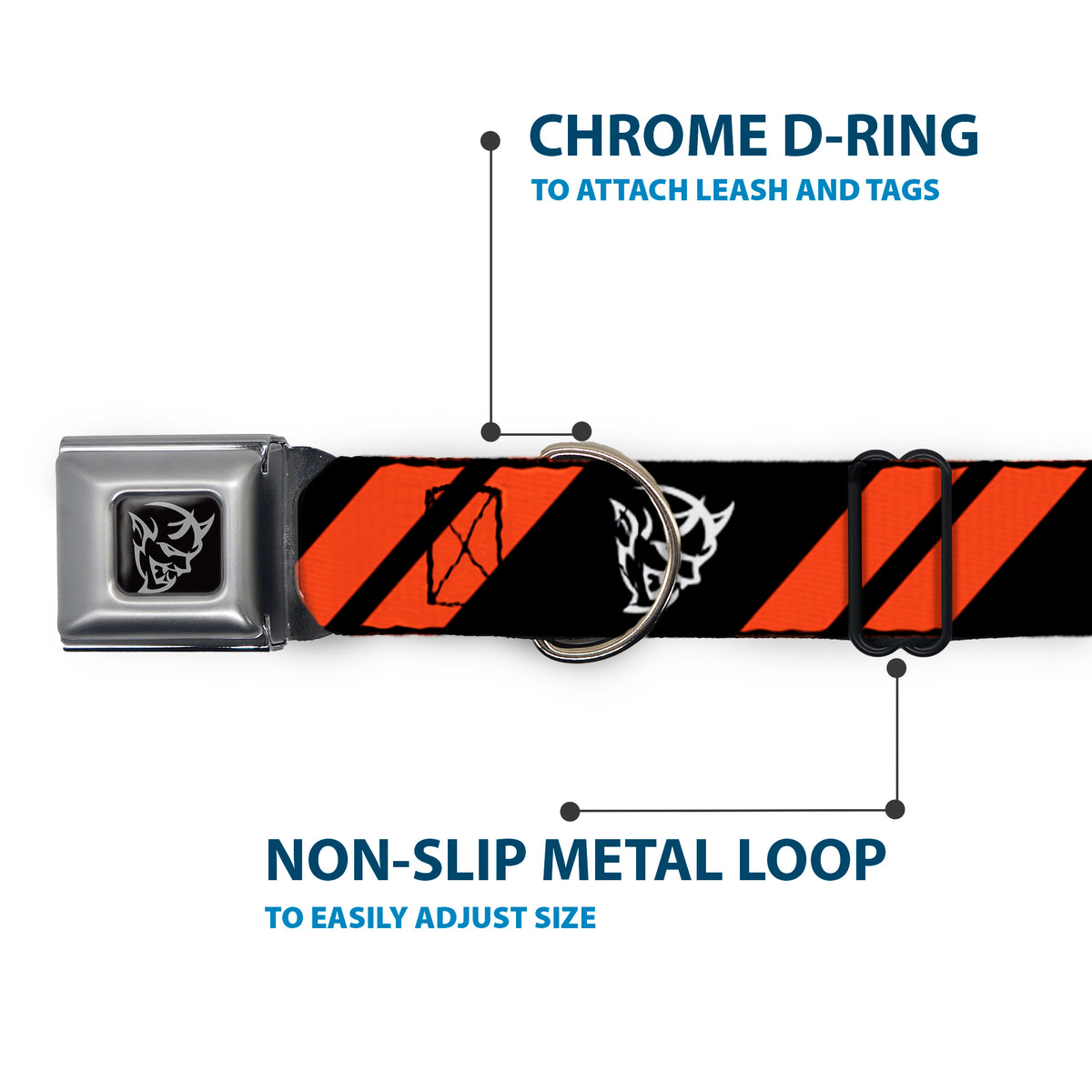 Dodge Demon Icon Full Color Black/White Seatbelt Buckle Collar - Dodge Stripes/Demon Icon Black/Red/White Dog Collars Seatbelt Buckle Dodge