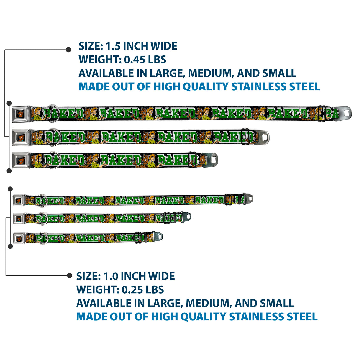 Scooby Doo Face Full Color Black Seatbelt Buckle Collar - Scooby Doo & Shaggy Pose/BAKED Black/Green Dog Collars Seatbelt Buckle Scooby Doo