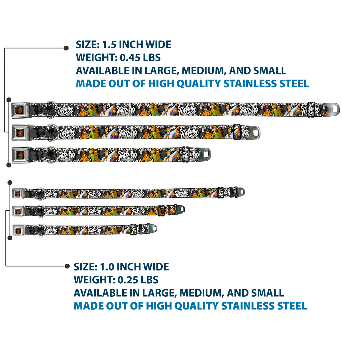 Scooby Doo Face Full Color Black Seatbelt Buckle Collar - SCOOBY DOO Group Pose/Bones Dog Collars Seatbelt Buckle Scooby Doo