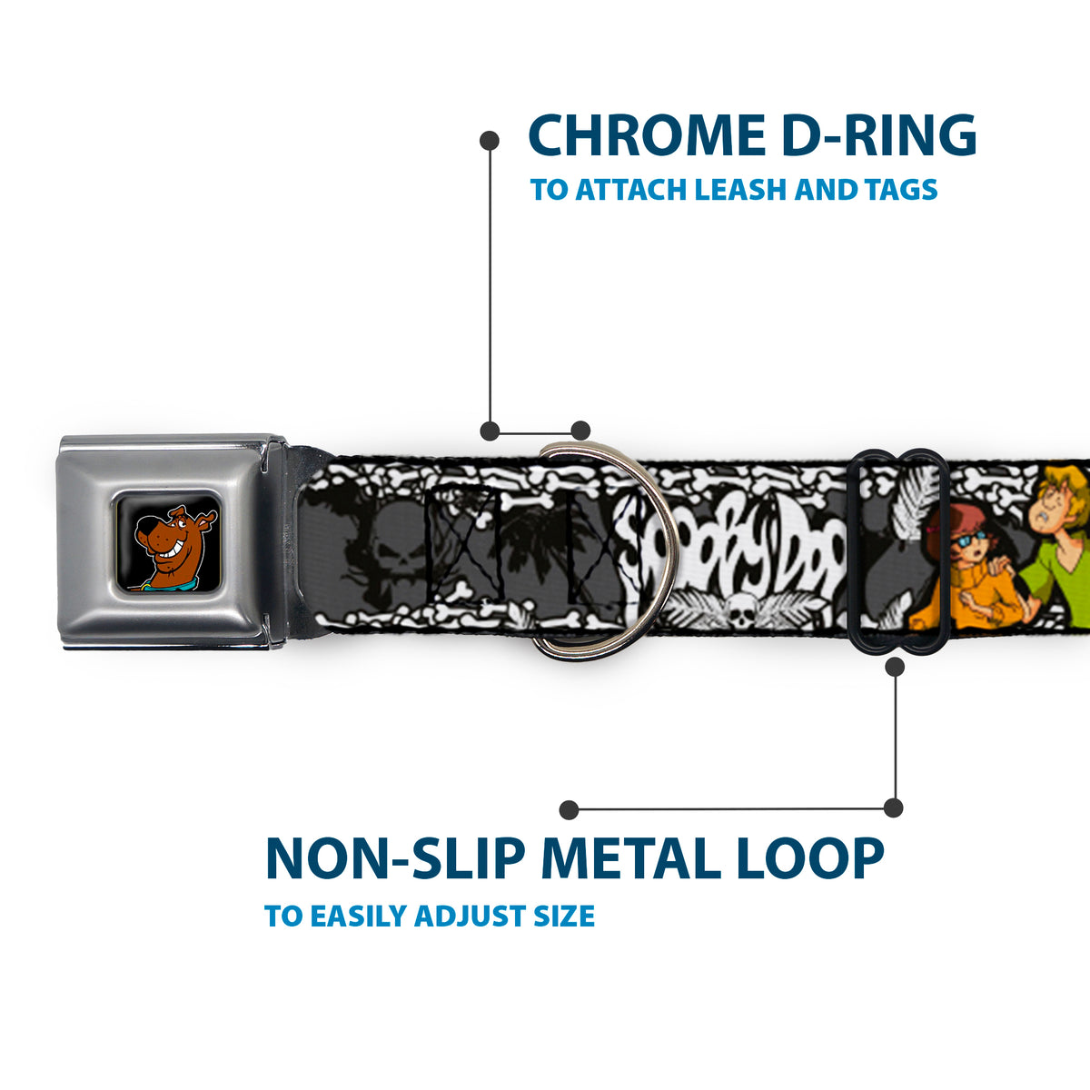 Scooby Doo Face Full Color Black Seatbelt Buckle Collar - SCOOBY DOO Group Pose/Bones Dog Collars Seatbelt Buckle Scooby Doo