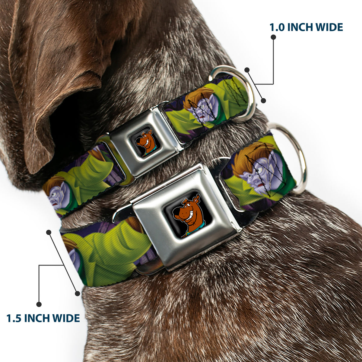 Scooby Doo Face Full Color Black Seatbelt Buckle Collar - Scooby & Shaggy Hugging w/Werewolf Man Purple Dog Collars Seatbelt Buckle Scooby Doo